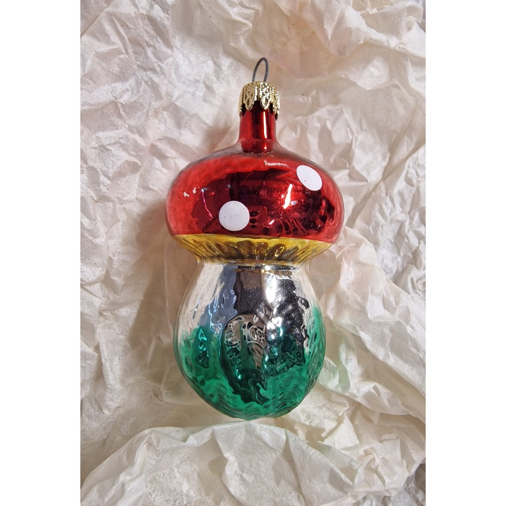German Glass Mushroom Christmas Ornament – Vintage Holiday Decoration
